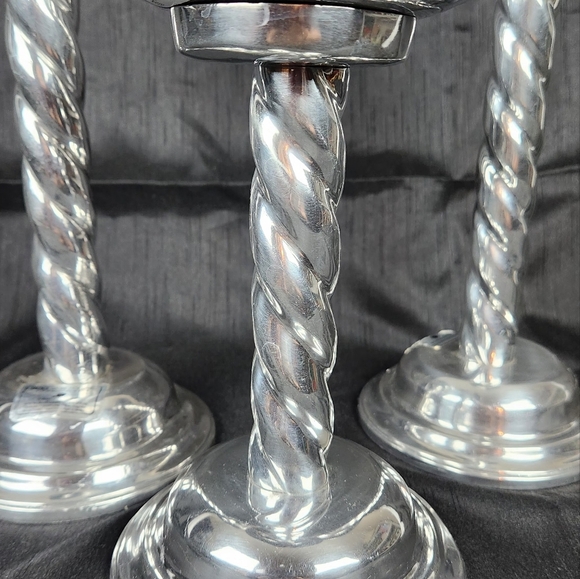 Holland Boone Polished Pewter Swirled Candlestick Set (3) Vintage - Picture 4 of 11